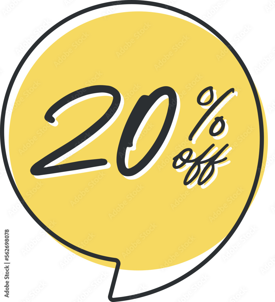 20 percent off. Colorful yellow speech bubble with quote. Blog management, blogging and writing for website. Concept poster for social networks, advertising, banner 20 percent off. Colorful yellow speech bubble with quote. Blog management, blogging and writing for website. Concept poster for social networks, advertising, banner