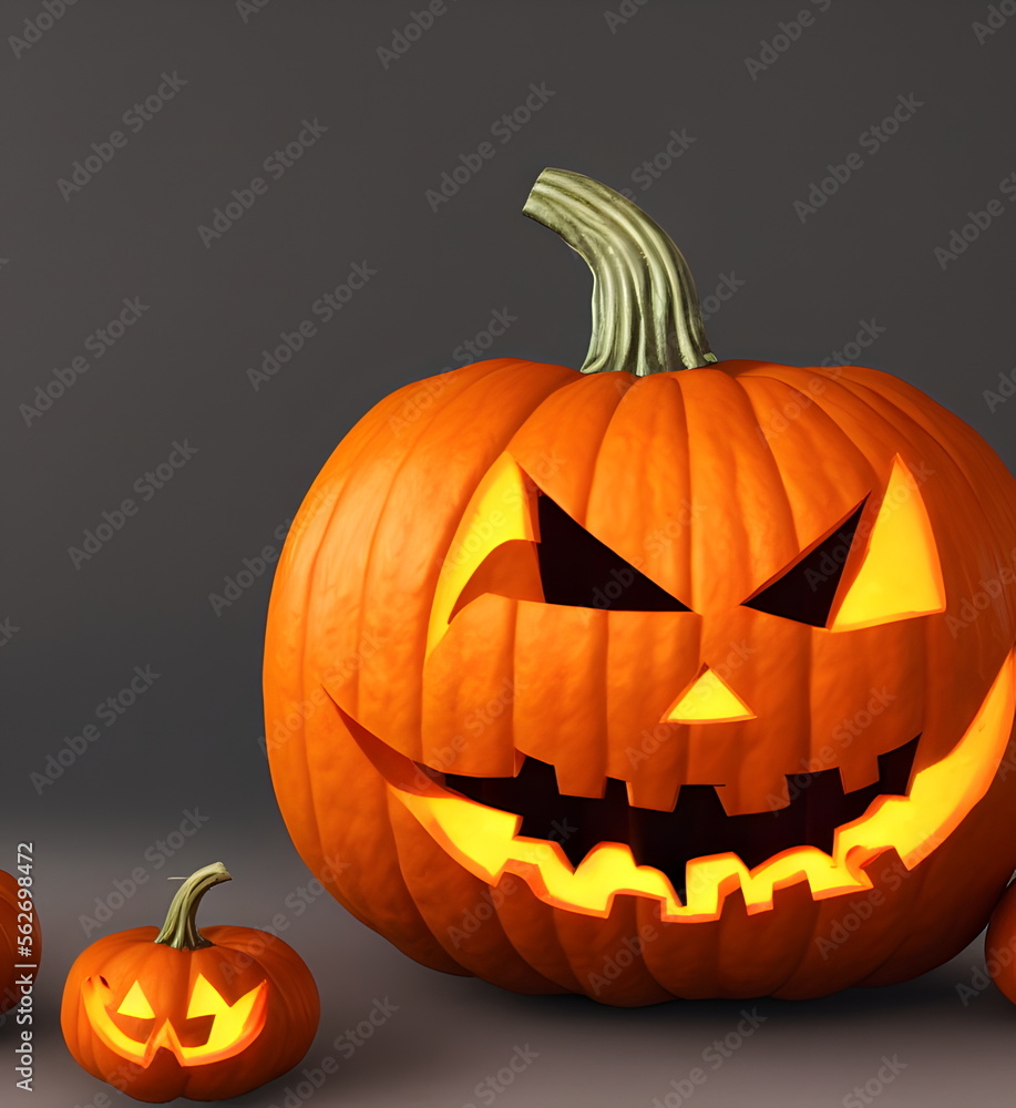 3d rendering illustration of carved Halloween pumpkin, generative ai 3d rendering illustration of carved Halloween pumpkin, generative ai