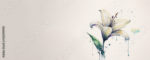 Funeral White Lily with Copy Space - Watercolour (Generative AI Art)
