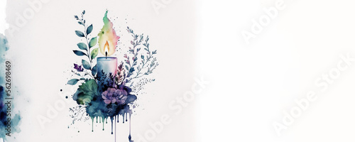 Funeral Decoration with Candle - Watercolour (Generative AI Art) photo