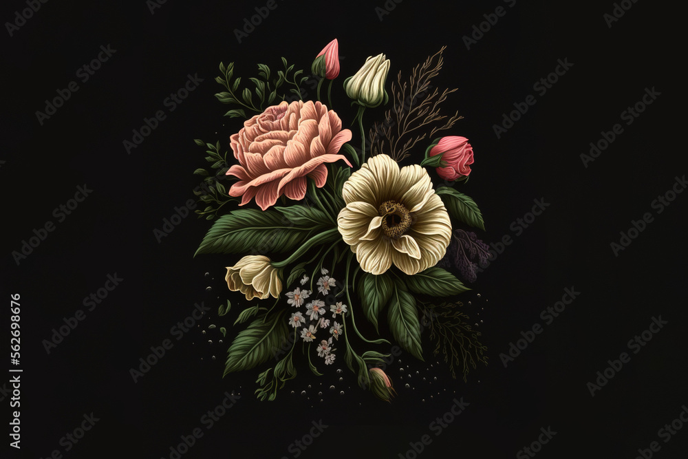 Funeral Flowers on Black Background - Watercolour (Generative AI Art) Funeral Flowers on Black Background - Watercolour (Generative AI Art)