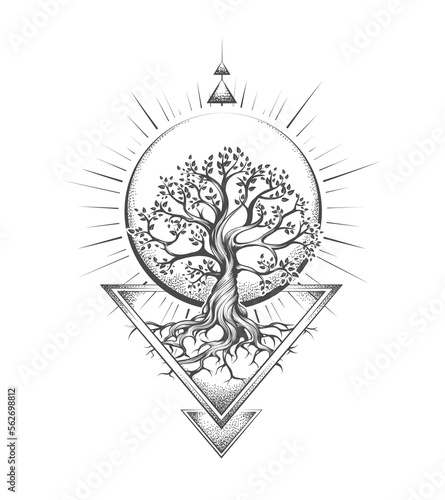 Sacred Tree of Life Esoteric Tattoo on White Background