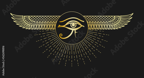 Ancient Egyptian Symbol Eye of Horus Emblem on Black Background