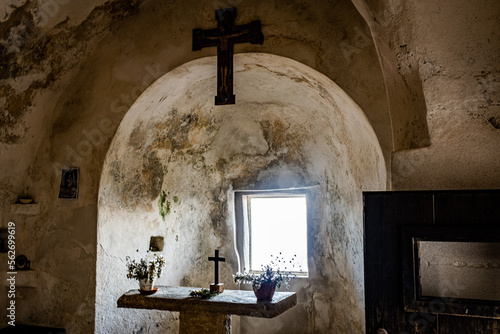L'interno della chiesa bizantina di Case Romane a Marettimo nelle Egadi photo