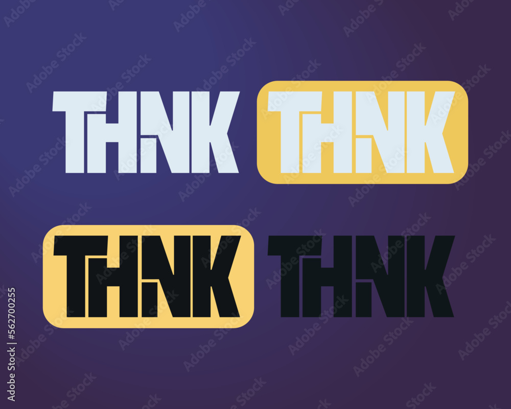 Fototapeta premium Typographic think text vector set, web button and icon design concept, isolated typography text