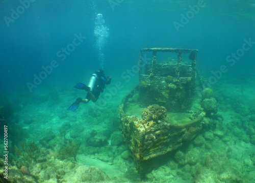 a sunken ship on a reef on the island of Curacao in the caribbean sea