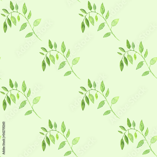 Watercolor seamless hand drawn floral pattern with green leaves