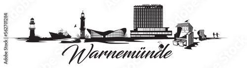 Canvastavla Skyline von Warnemünde mit Hotel Neptun als Vektoren