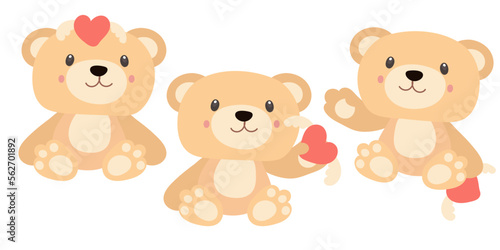 Wallpaper Mural A set of teddy bears in different poses. With toys in his hands, a heart with wings. Birthday, Valentine's Day, a holiday gift for a girl, a child. Banner. Vector illustration Torontodigital.ca
