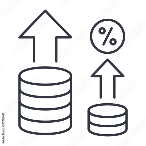 Inflation vector icon. Editable stroke. An increase in the level of prices for goods and services in the economy. Change in financial bank interest rates. Decreased purchasing power of money