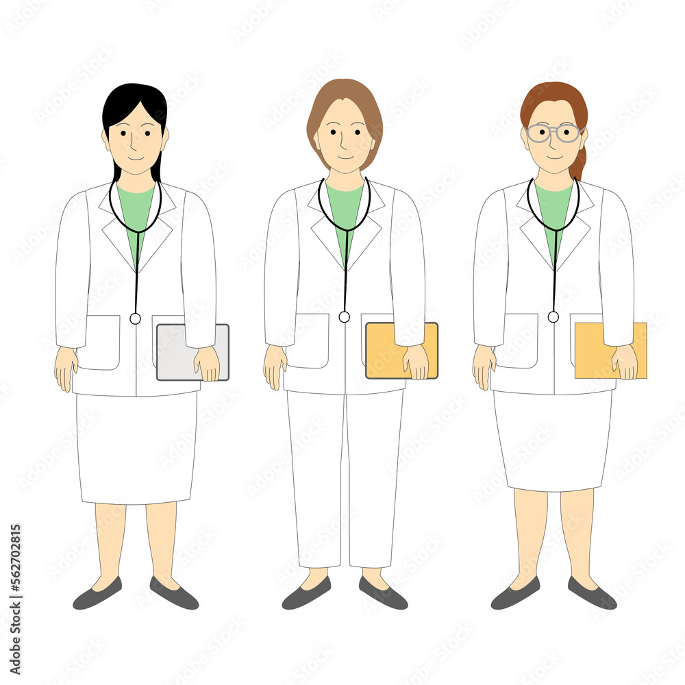 A set of female veterinarian, doctors with white background A set of female veterinarian, doctors with white background
