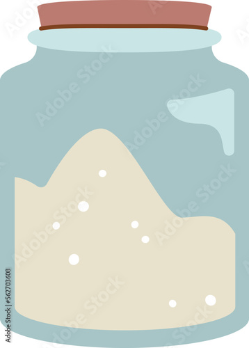Glass jar with white sugar flat icon