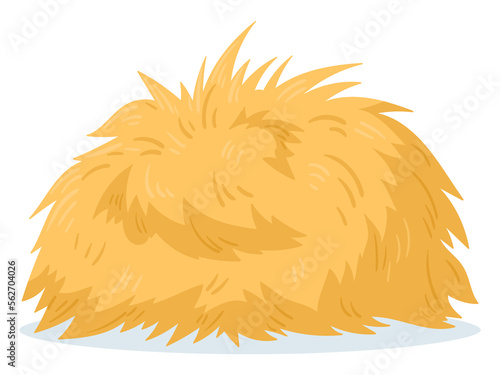 Cartoon agricultural haycock. Rural haystack, dried haystack, fodder straw and bale of hay flat vector symbols illustration on white background