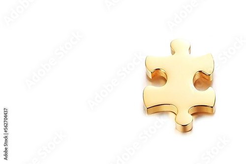 Gold puzzle piece on white background
