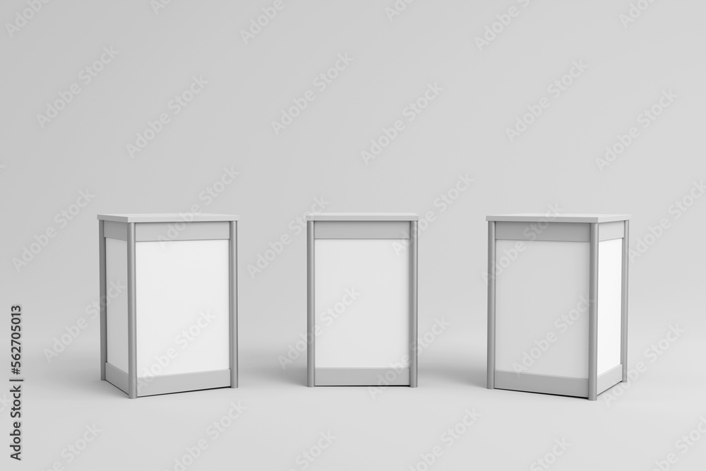Realistic blank modern simple rack or counters multiple camera angles, 3d render Realistic blank modern simple rack or counters multiple camera angles, 3d render