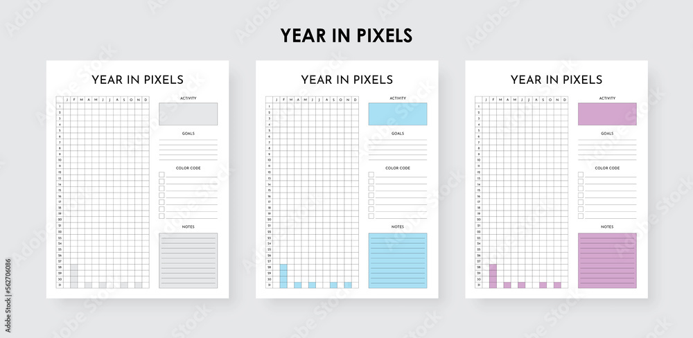 A Year In Pixels Printable Yearly Mood Tracker, Yearly Activities , Yearly Goal Tracker A Year In Pixels Printable Yearly Mood Tracker, Yearly Activities , Yearly Goal Tracker