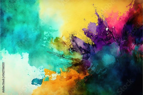  a painting of a multicolored background with a blue, yellow, and green color scheme and a blue and yellow background with a white border and a blue and yellow with a black border. Generative AI