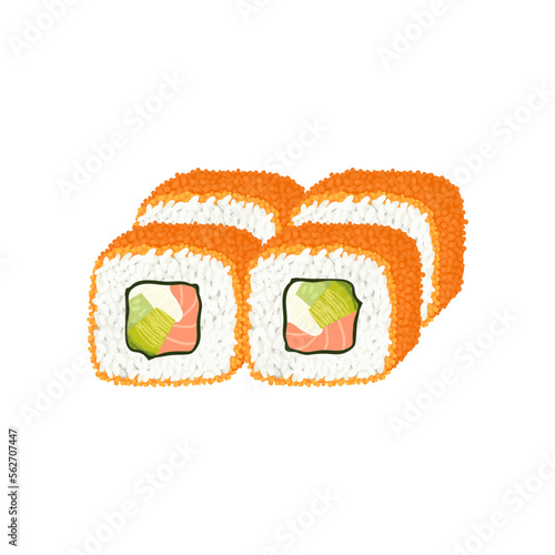 California sushi rolls wrapped in rice and orange masago or tobico caviar. Vector realistic clipart. photo