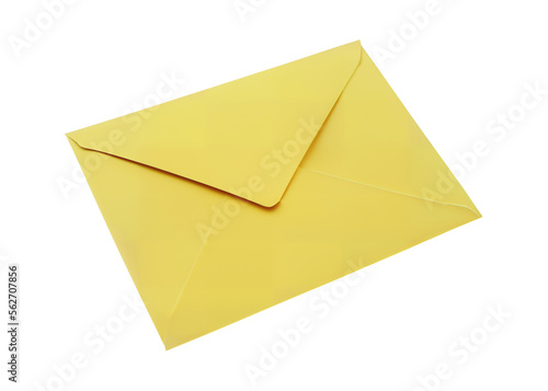 Isolated semi-closed yellow envelope for the old traditional mail postage shipping. Angled 3d illustration.
