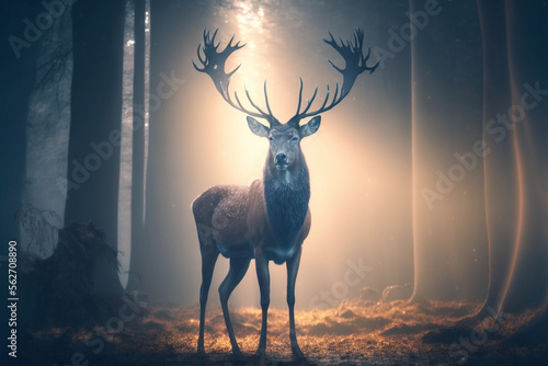 A big deer in an enchanted forest - AI generative technology