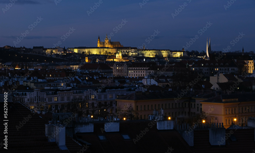 Night panorama with Prague Castle