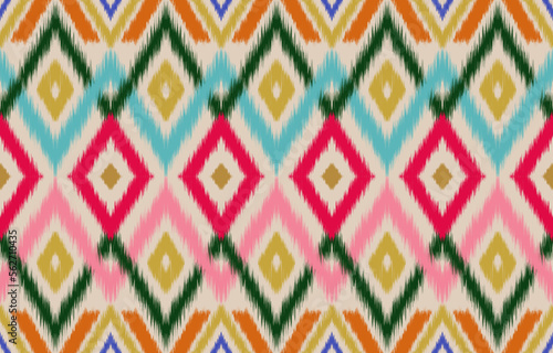 Ethnic seamless pattern. Vector geometric Tribal African Indian traditional embroidery background.
Bohemian fashion. Ikat fabric carpet batik ornament chevron textile decoration wallpaper boho style
