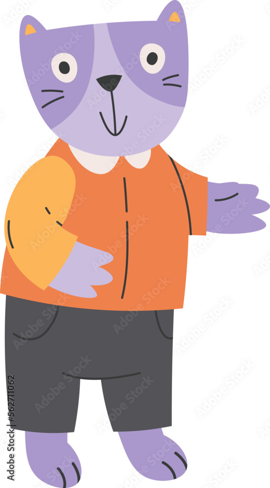 Cute cartoon cat in suit flat icon School student Cute cartoon cat in suit flat icon School student