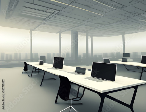 Illustration of empty modern office in business world created with Generative AI technology © Mario