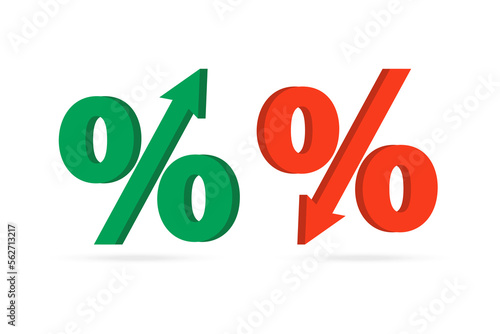 Percentage with arrow up and down. Banking, credit, interest rate. The concept of trading and trading on the finance exchange. Vector illustration