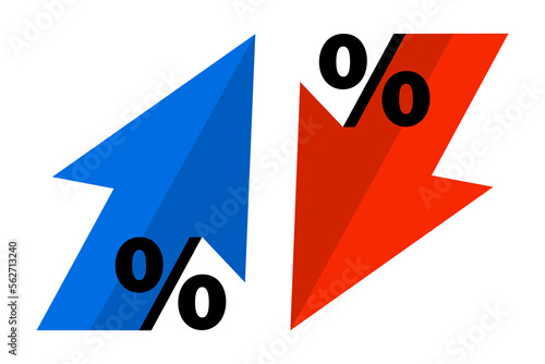Percentage with arrow up and down. Banking, credit, interest rate. The concept of trading and trading on the finance exchange. Vector illustration