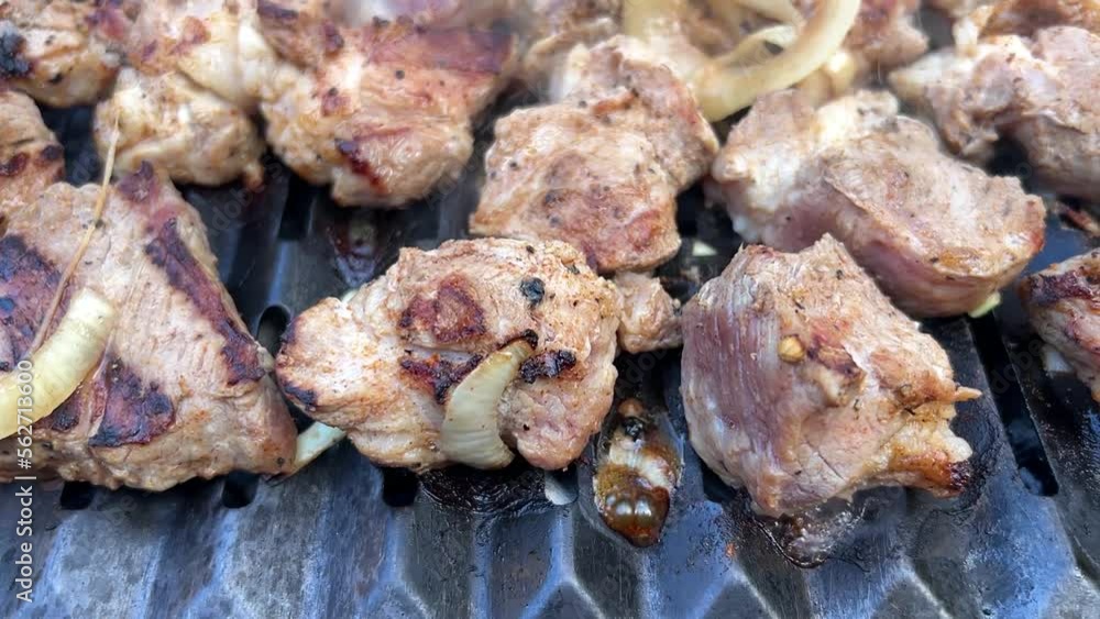 Pork is grilled on the grill Pork is grilled on the grill