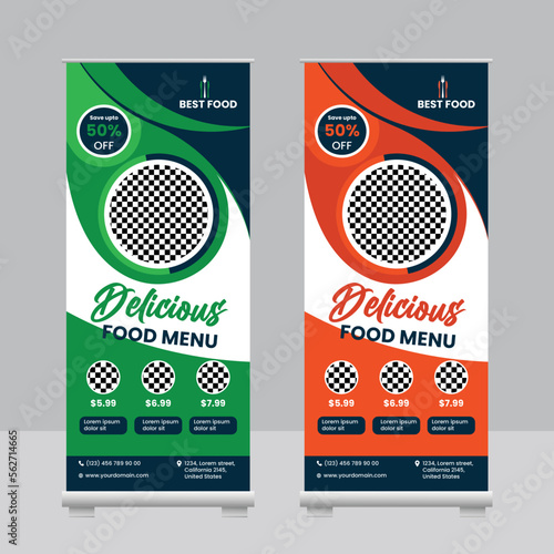Food Roll Up Banner Design, Restaurant Roll Up Banner Design Template, Food Menu Design 
