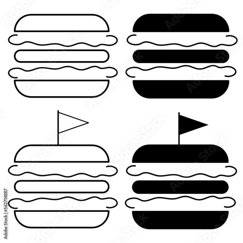 Black and white icon with american Burger with flag and editable stroke. Food Icons. Website banner.