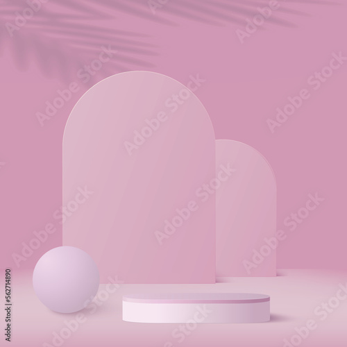 Abstract background with pink color geometric 3d podiums. Vector