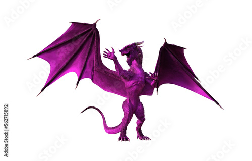 Illustration of a pink dragon with spread wings isolated on a white background.