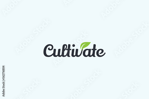 cultivate logo with a combination of cultivate lettering and sprout as the letter V