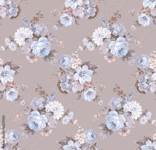 Fototapeta Naklejka Na Ścianę i Meble -  Classic Popular Flower Seamless pattern background.Perfect for wallpaper, fabric design, wrapping paper, surface textures, digital paper.