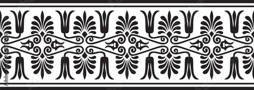 Vector black monochrome seamless ornament of ancient Greece. Classic Endless pattern frame border Roman Empire..