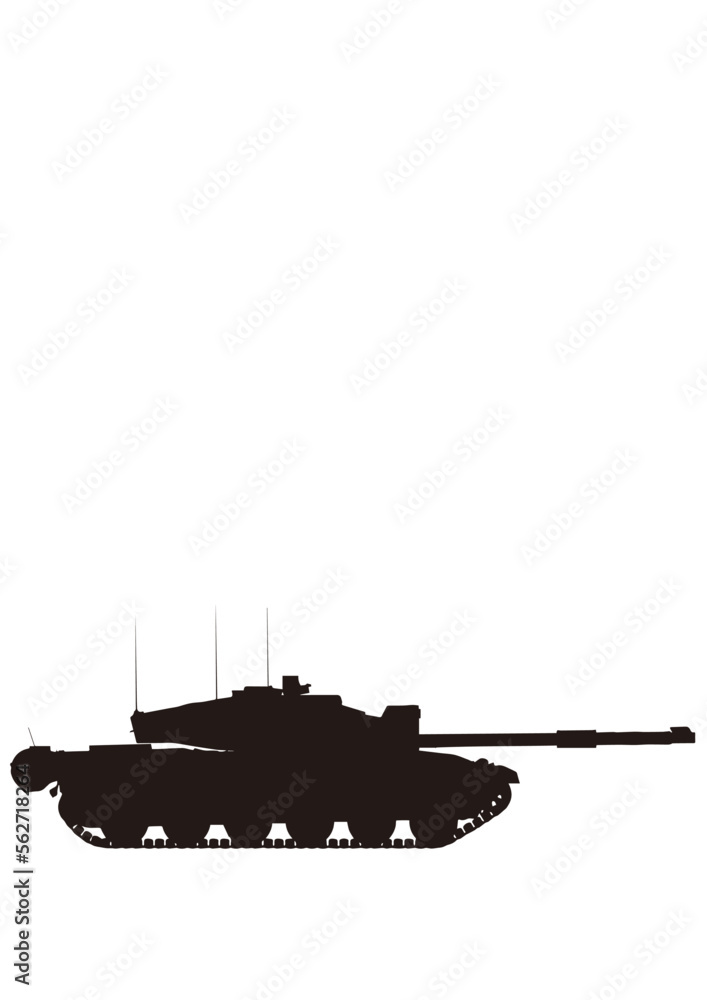 Fototapeta premium Challenger 2 tank silhouette イギリス チャレンジャー2 現代 戦車