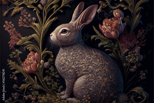 Easter bunny in the garden, created with Generative AI © 8H