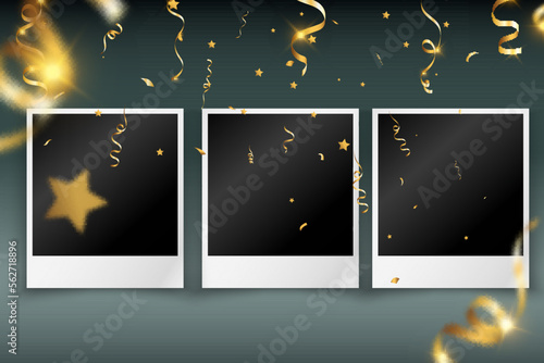 Congratulatory photo frame with shiny gold dust and light effects.	

