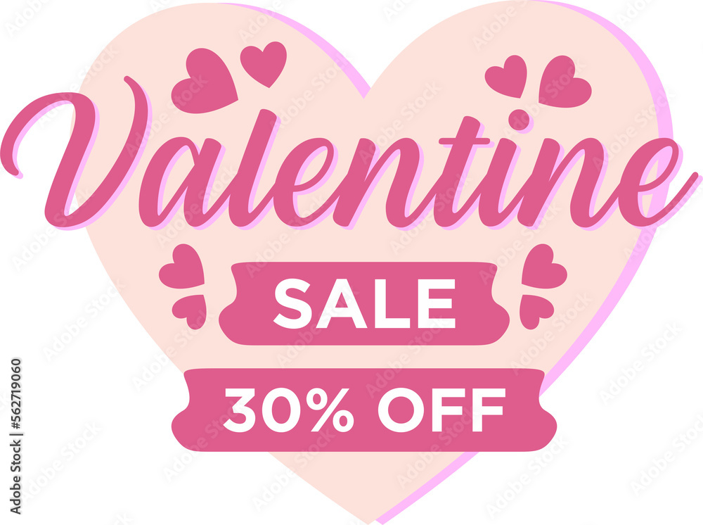 Valentine's Day Sale Poster Design With 30% Discount Offer And Heart On Pastel Pink