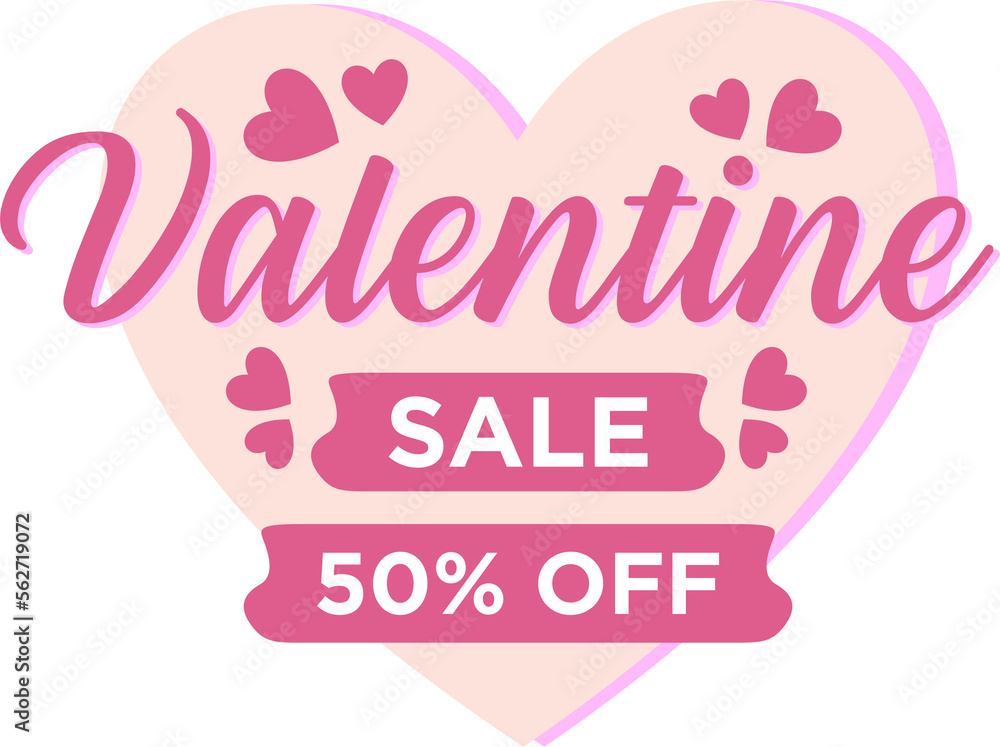 Valentine's Day Sale Poster Design With 50% Discount Offer And Heart On Pastel Pink