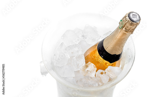 Bottle of Champagne in atransparent ice bucket photo