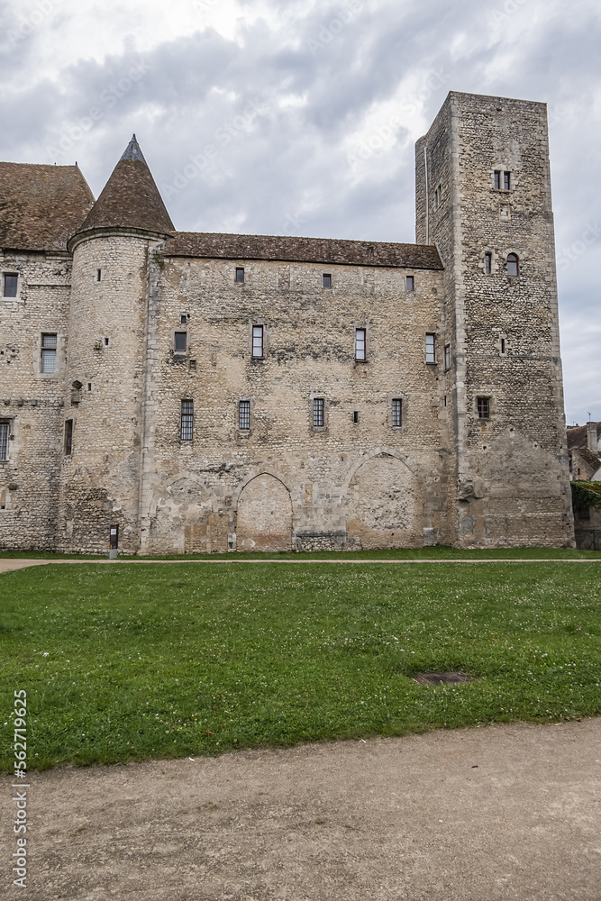 Castle Nemours built in 12th century, consists of a fortress surrounded by four corner towers and a high watchtower. Nemours, Seine-et-Marne, Ile-de-France, France.