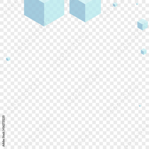 Blue Geometric Background Transparent Vector. Cube Blockchain Template. Grey Block Light Texture. Brick Card. White Empty Box.
