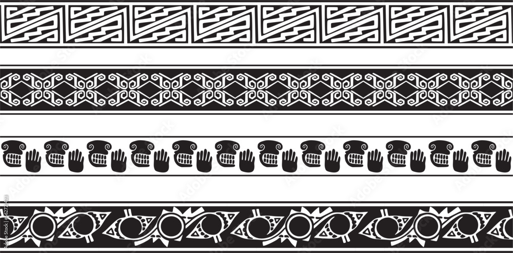 Vector set of seamless monochrome national native american ornaments ...