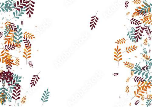 Golden Foliage Background White Vector. Leaf Art Texture. Orange Plant. Gold Leaves Floral. Silhouette Frame.