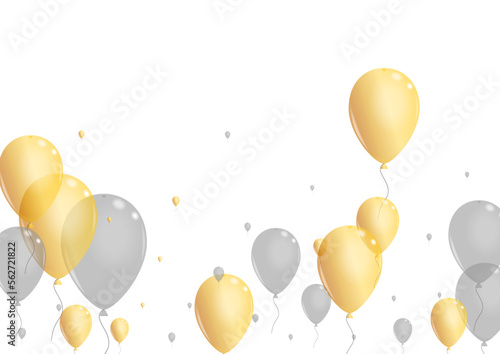 Yellow Baloon Background White Vector. Balloon Anniversary Frame. Gold Glitter Surprise. Helium Celebrate Banner.