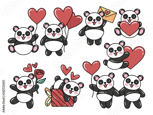Fototapeta Naklejka Na Ścianę i Meble -  Valentine Day Panda Cartoon Illustration